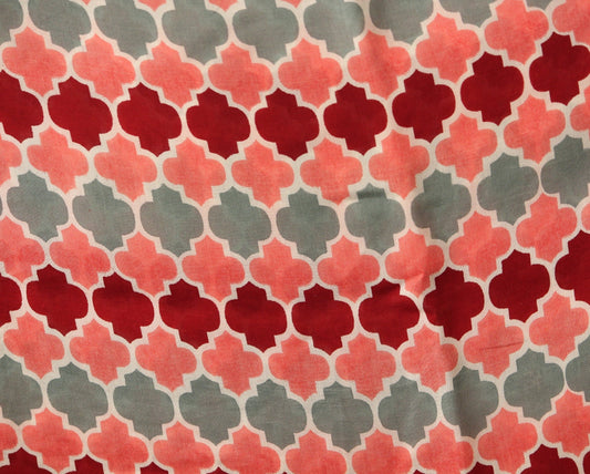 1 yard-moroccan tile print fabric-geometric fabric-peach fabric-red print-tile print fabric