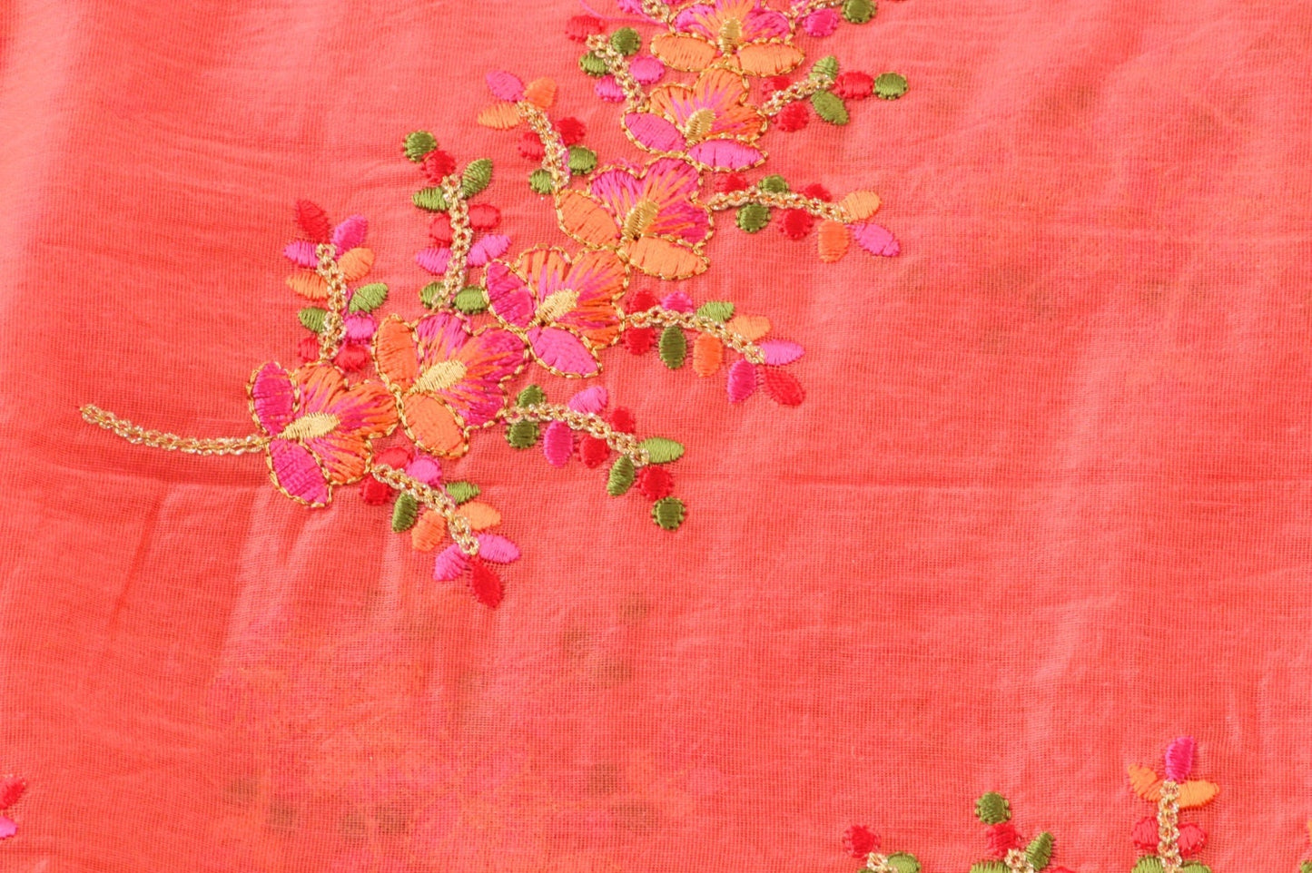 Half yard-multicolor embroidery fabric-Indian sari fabric-dark pink