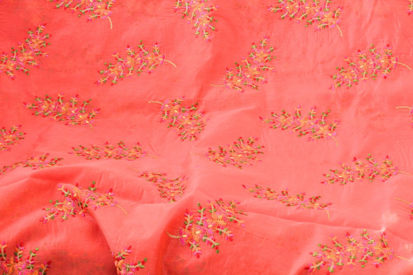 Half yard-multicolor embroidery fabric-Indian sari fabric-dark pink