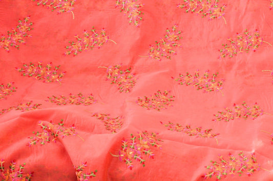 Half yard-multicolor embroidery fabric-Indian sari fabric-dark pink