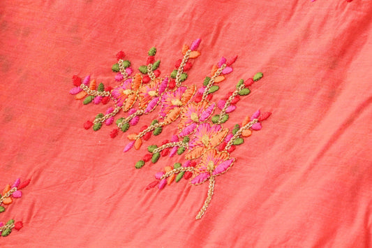 Half yard-multicolor embroidery fabric-Indian sari fabric-dark pink