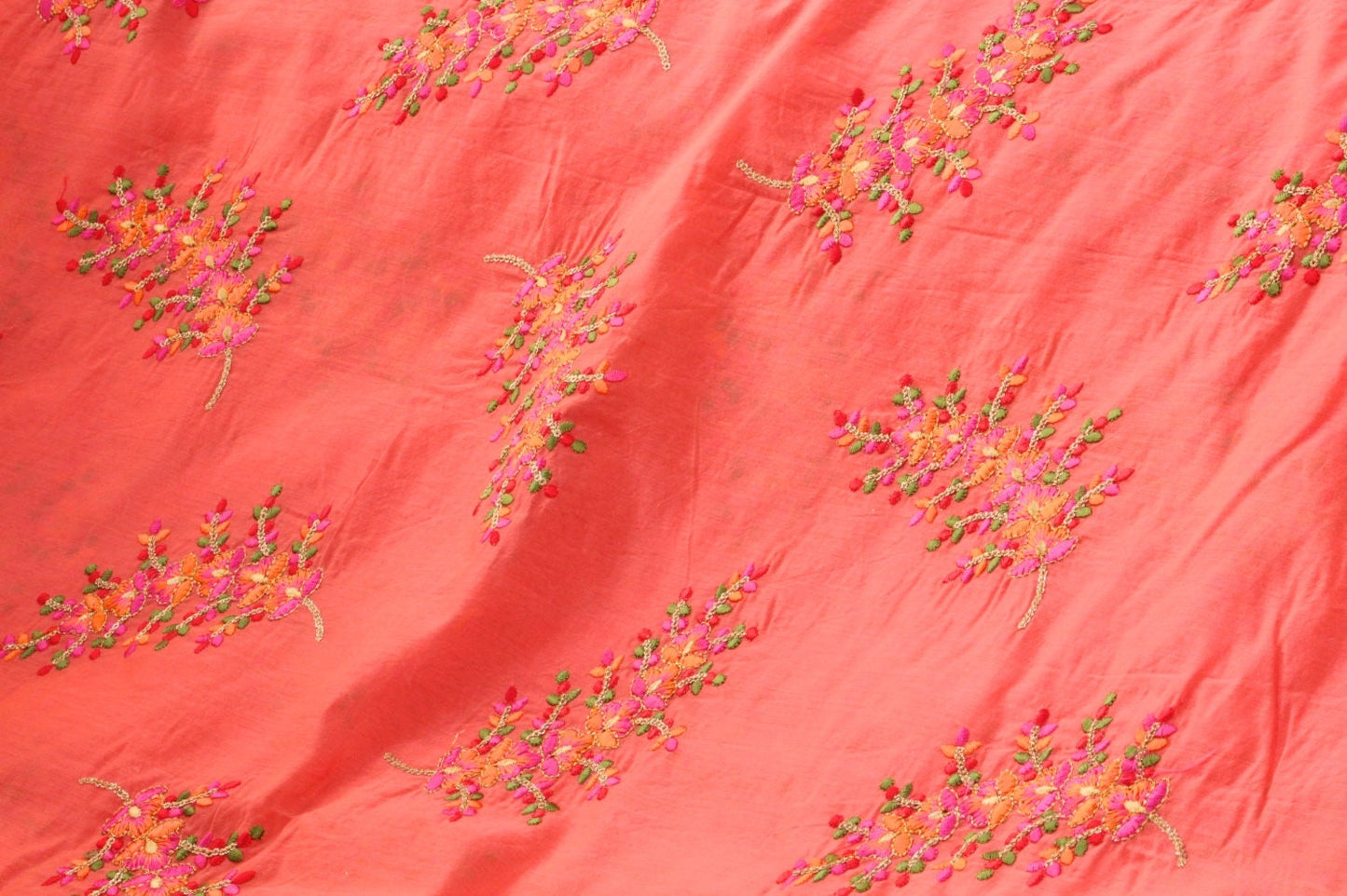 Half yard-multicolor embroidery fabric-Indian sari fabric-dark pink