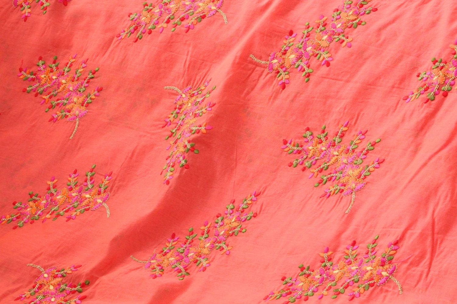 Half yard-multicolor embroidery fabric-Indian sari fabric-dark pink