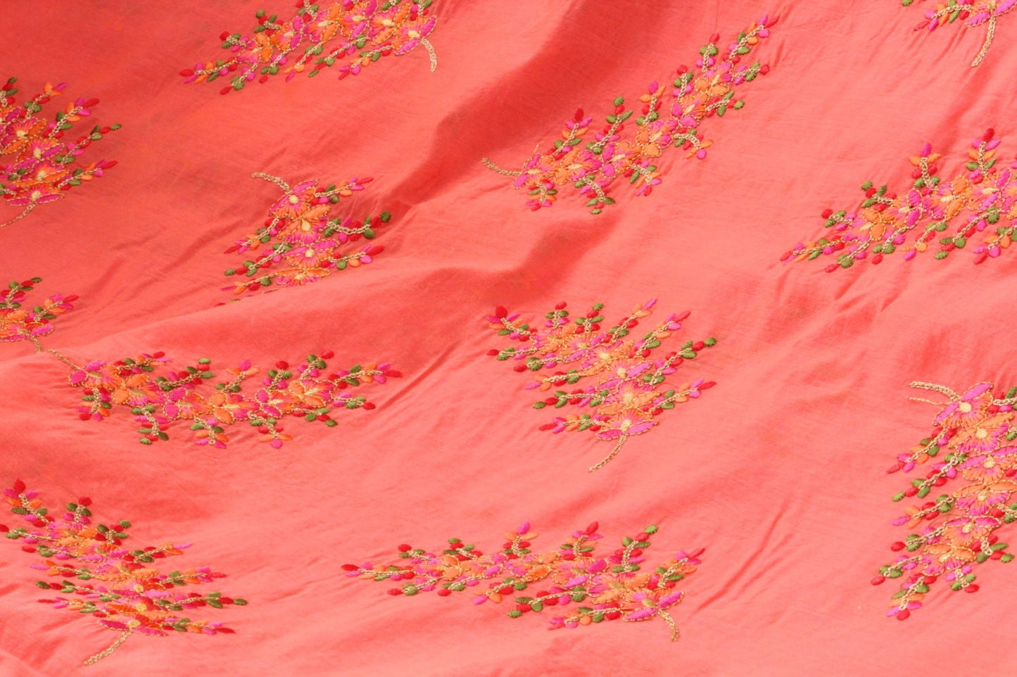 Half yard-multicolor embroidery fabric-Indian sari fabric-dark pink