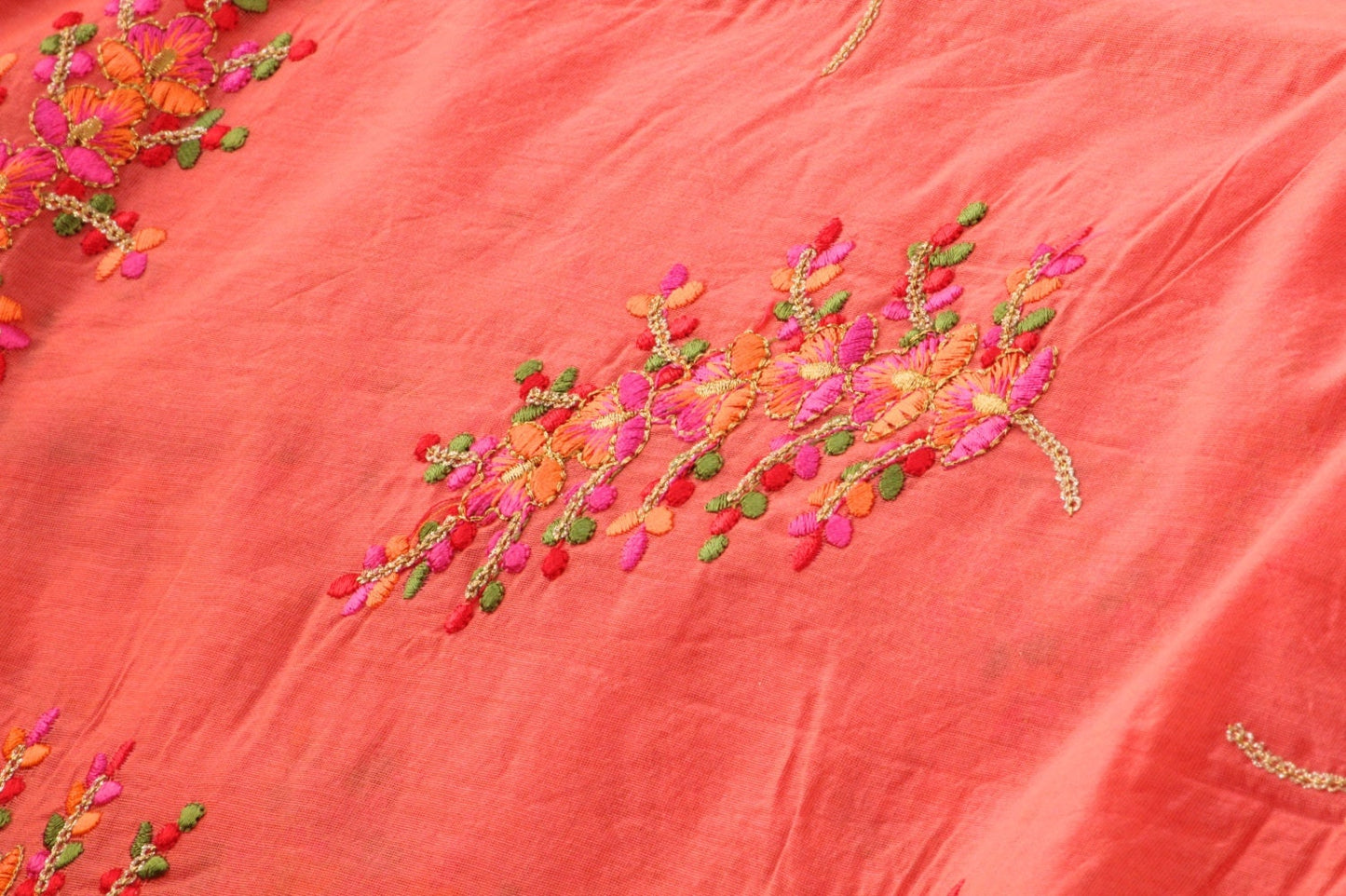 Half yard-multicolor embroidery fabric-Indian sari fabric-dark pink