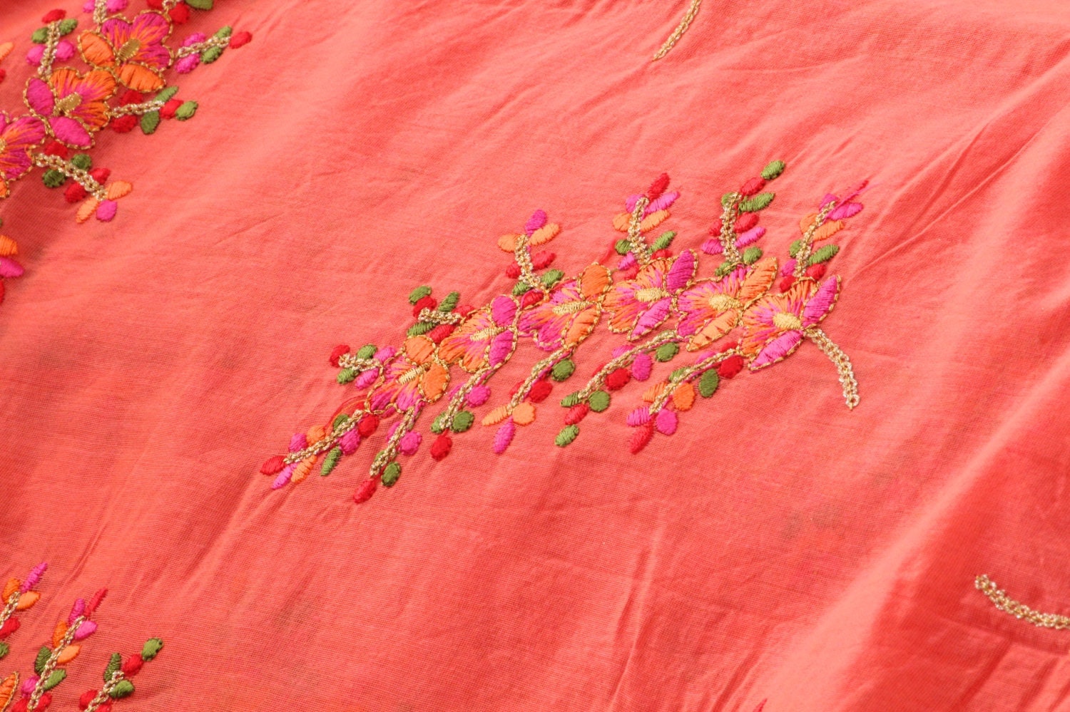 Half yard-multicolor embroidery fabric-Indian sari fabric-dark pink