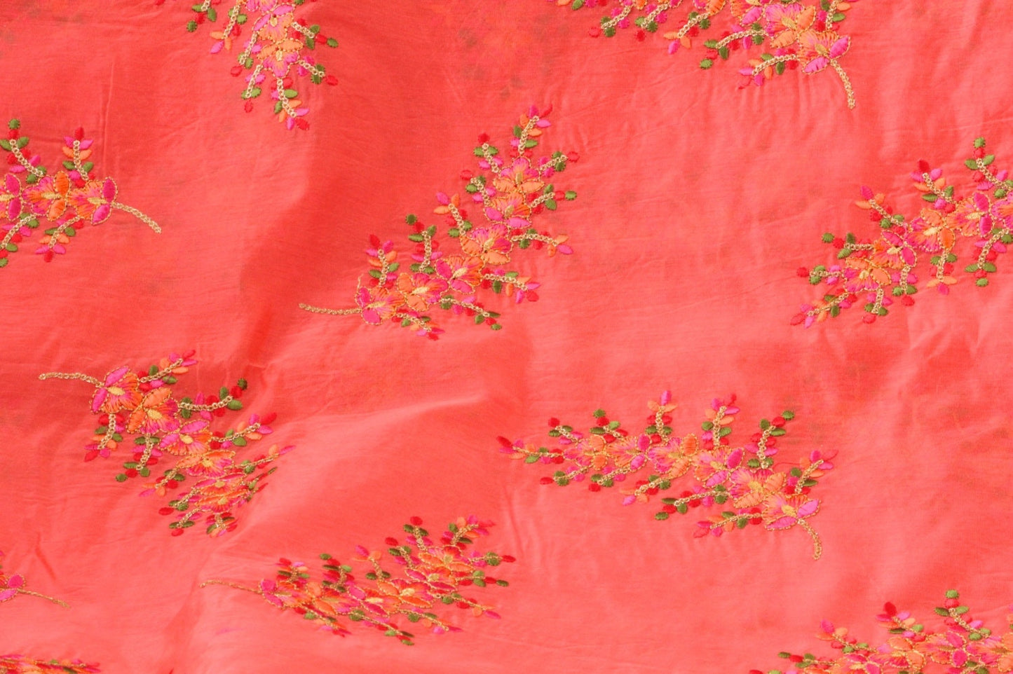 Half yard-multicolor embroidery fabric-Indian sari fabric-dark pink