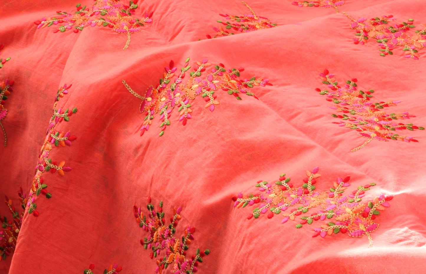 Half yard-multicolor embroidery fabric-Indian sari fabric-dark pink