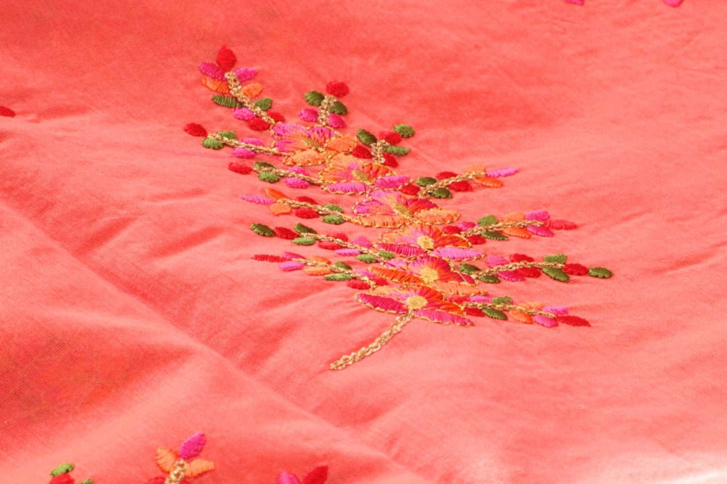 Half yard-multicolor embroidery fabric-Indian sari fabric-dark pink