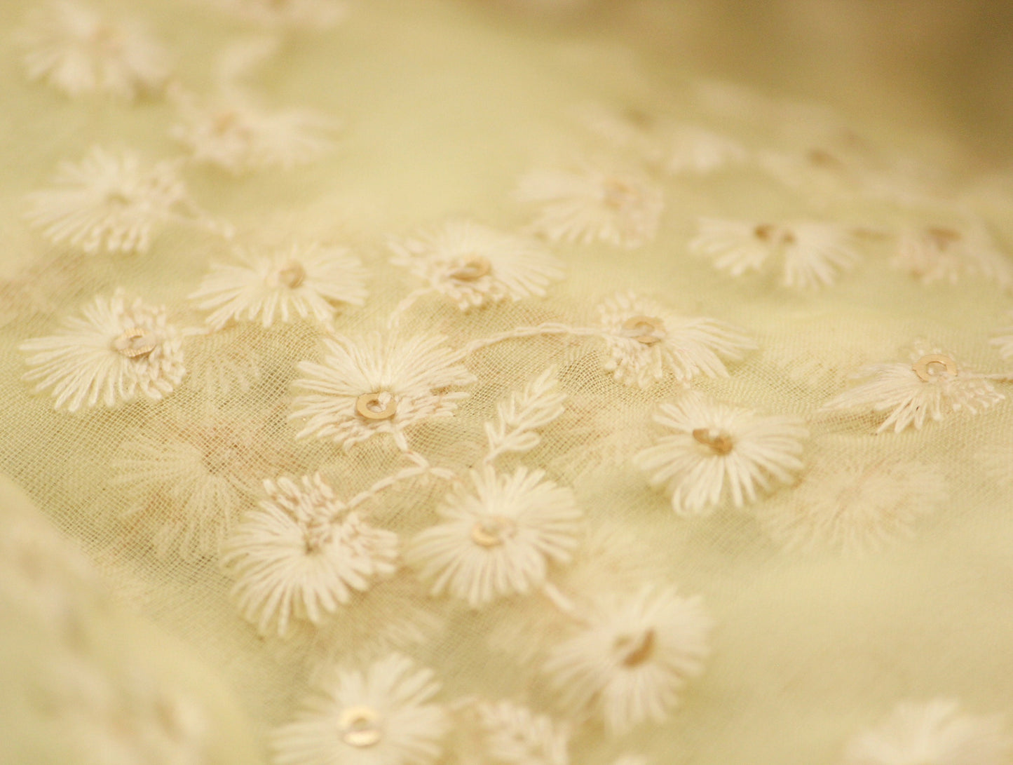 Half yard- Ivory organza embroidery fabric-Indian embellished fabric- bridal fabric-cream and sequin tiny floral embroidery fabric