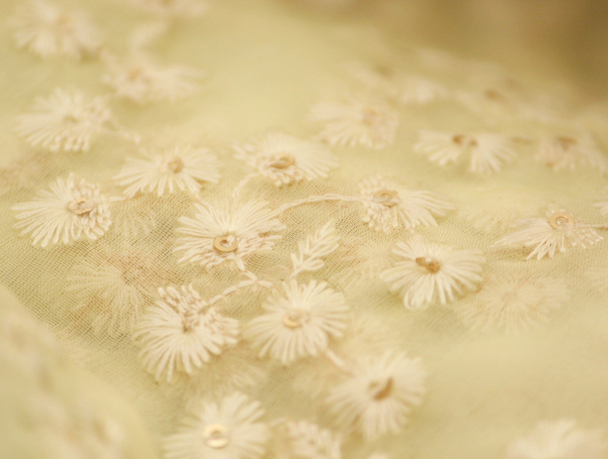 Half yard- Ivory organza embroidery fabric-Indian embellished fabric- bridal fabric-cream and sequin tiny floral embroidery fabric