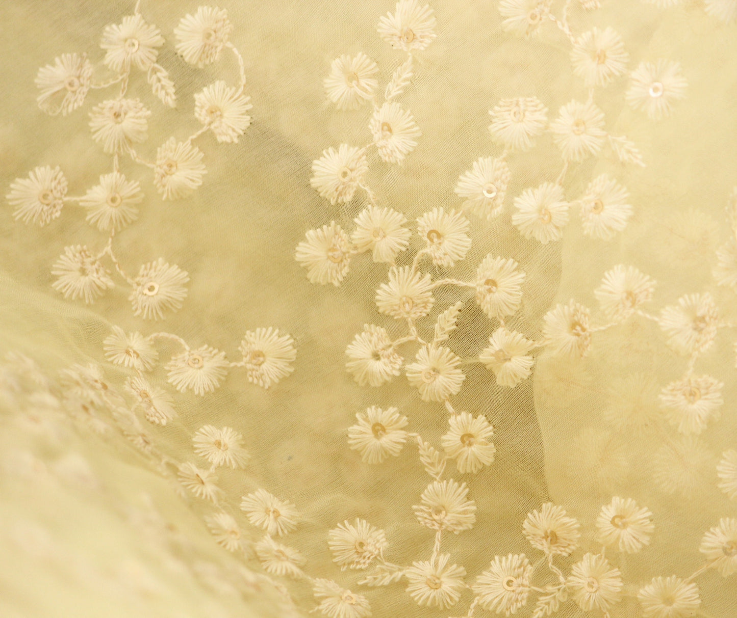 Half yard- Ivory organza embroidery fabric-Indian embellished fabric- bridal fabric-cream and sequin tiny floral embroidery fabric