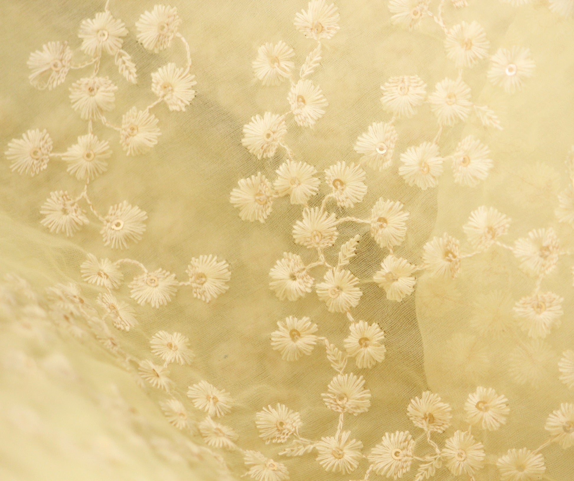 Half yard- Ivory organza embroidery fabric-Indian embellished fabric- bridal fabric-cream and sequin tiny floral embroidery fabric