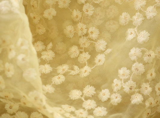 Half yard- Ivory organza embroidery fabric-Indian embellished fabric- bridal fabric-cream and sequin tiny floral embroidery fabric