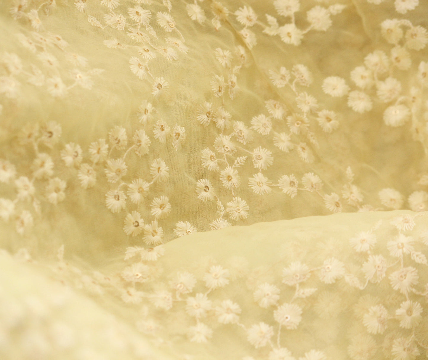 Half yard- Ivory organza embroidery fabric-Indian embellished fabric- bridal fabric-cream and sequin tiny floral embroidery fabric