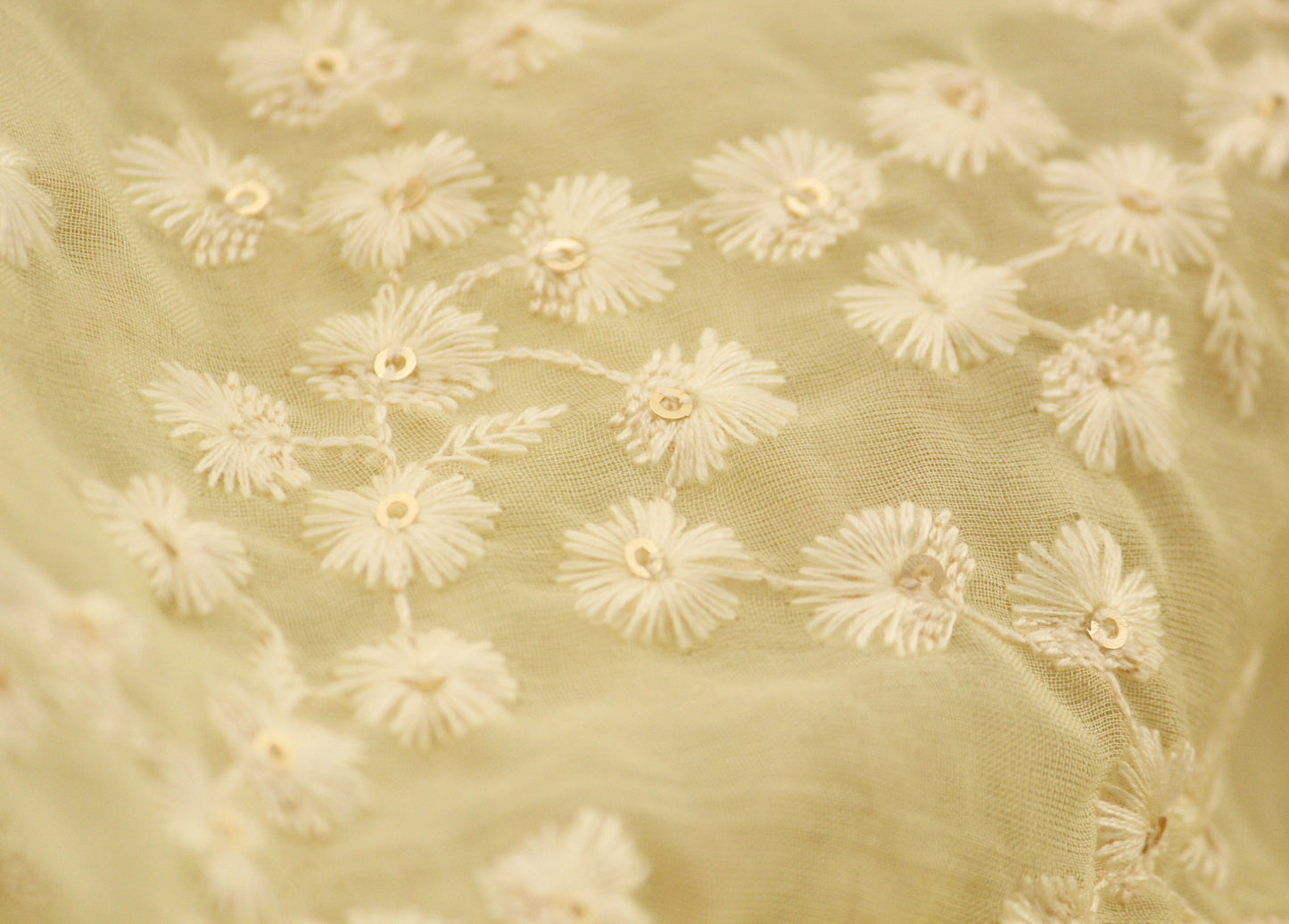 Half yard- Ivory organza embroidery fabric-Indian embellished fabric- bridal fabric-cream and sequin tiny floral embroidery fabric