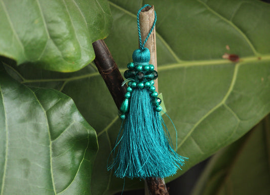 Tassel trim- Thread tassels-tassel charm- Teal tassel-boho tassel-holiday ribbon- tassel earring