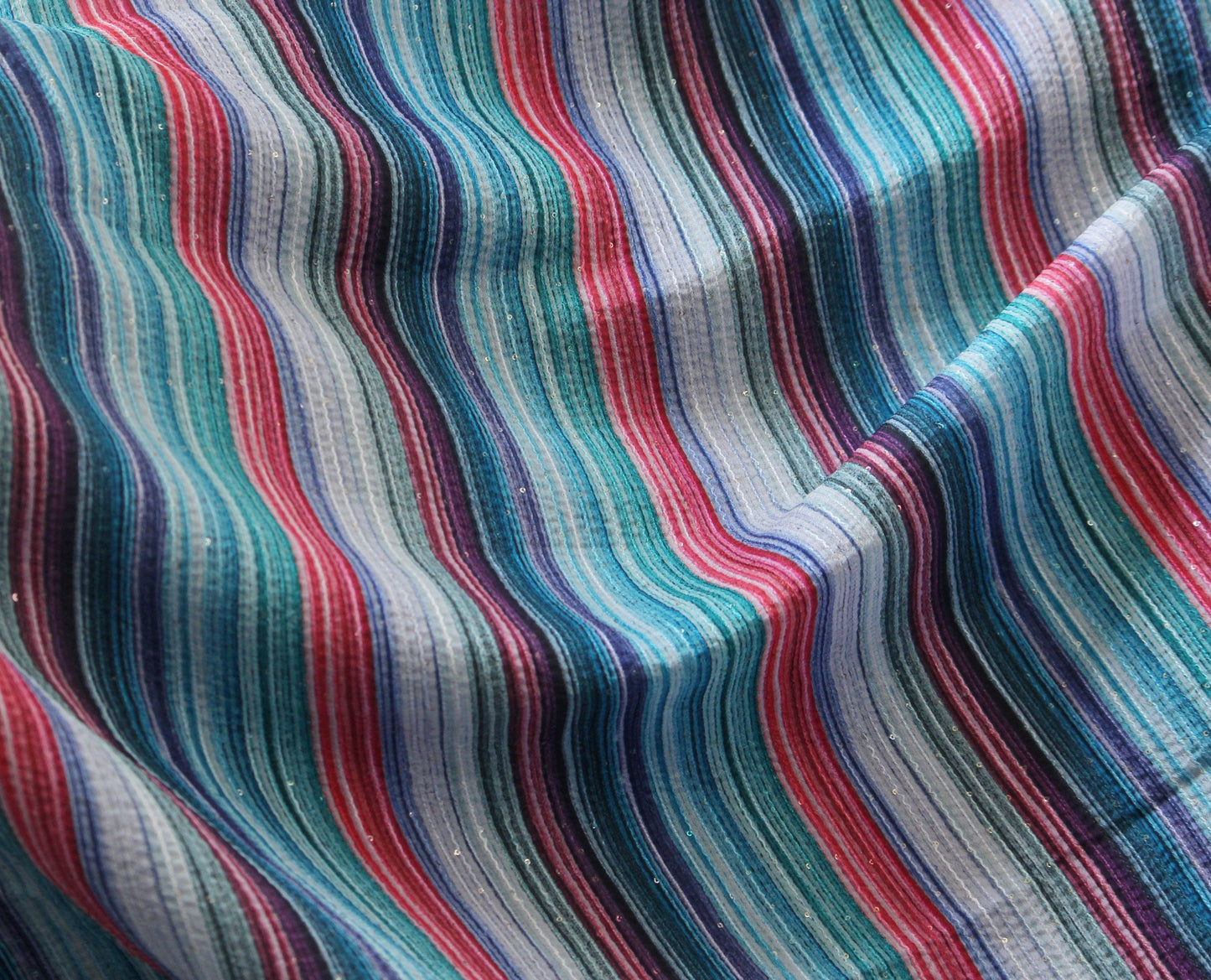 Multicolor stripe embroidery fabric by half yard sequin embroidery-Indian embellished fabric-Indian embroidery fabric