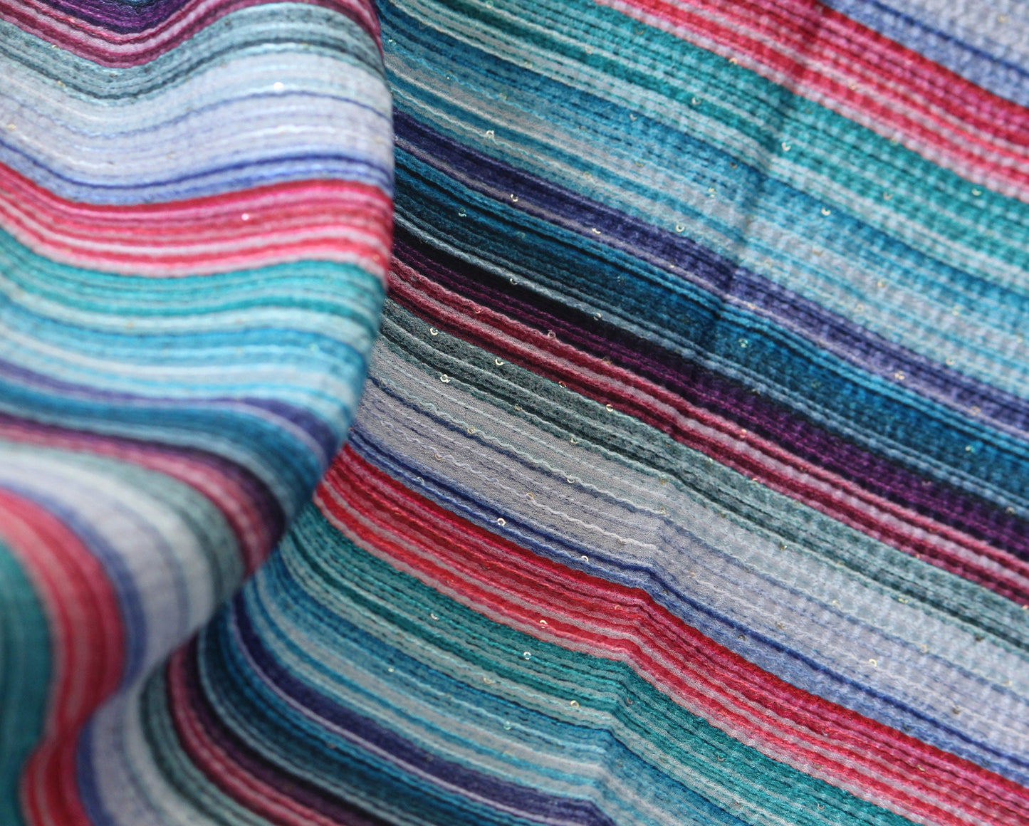 Multicolor stripe embroidery fabric by half yard sequin embroidery-Indian embellished fabric-Indian embroidery fabric