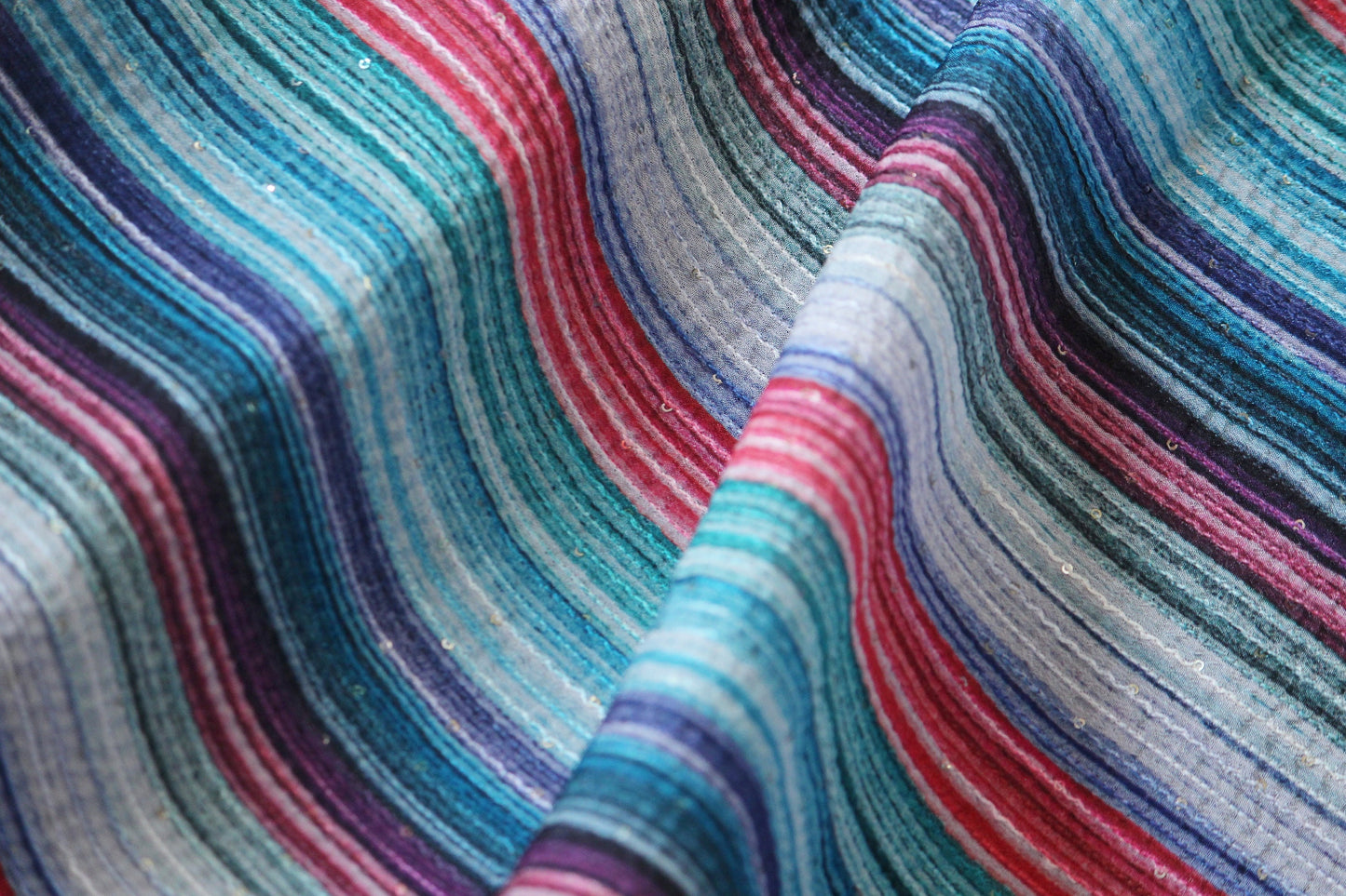 Multicolor stripe embroidery fabric by half yard sequin embroidery-Indian embellished fabric-Indian embroidery fabric