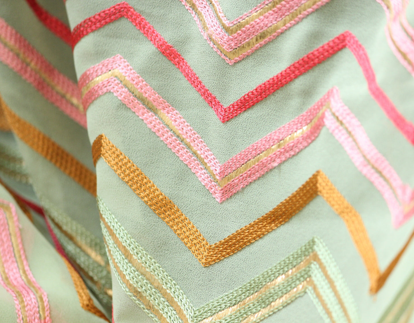 Half yard-Apple green with multicolor chevron embroidery fabric-chevron embroidery chiffon fabric-Indian embroidery
