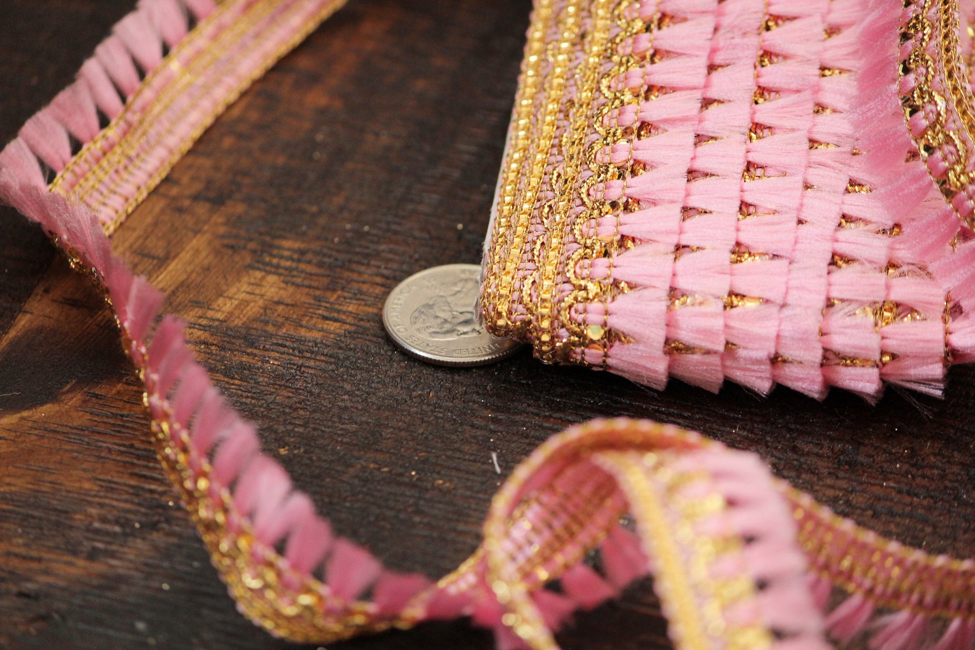 Ribbon by the yard- tassel ribbon in candy pink-woven Indian embroidery ribbon-holiday ribbon- gift wrap- wedding ribbon