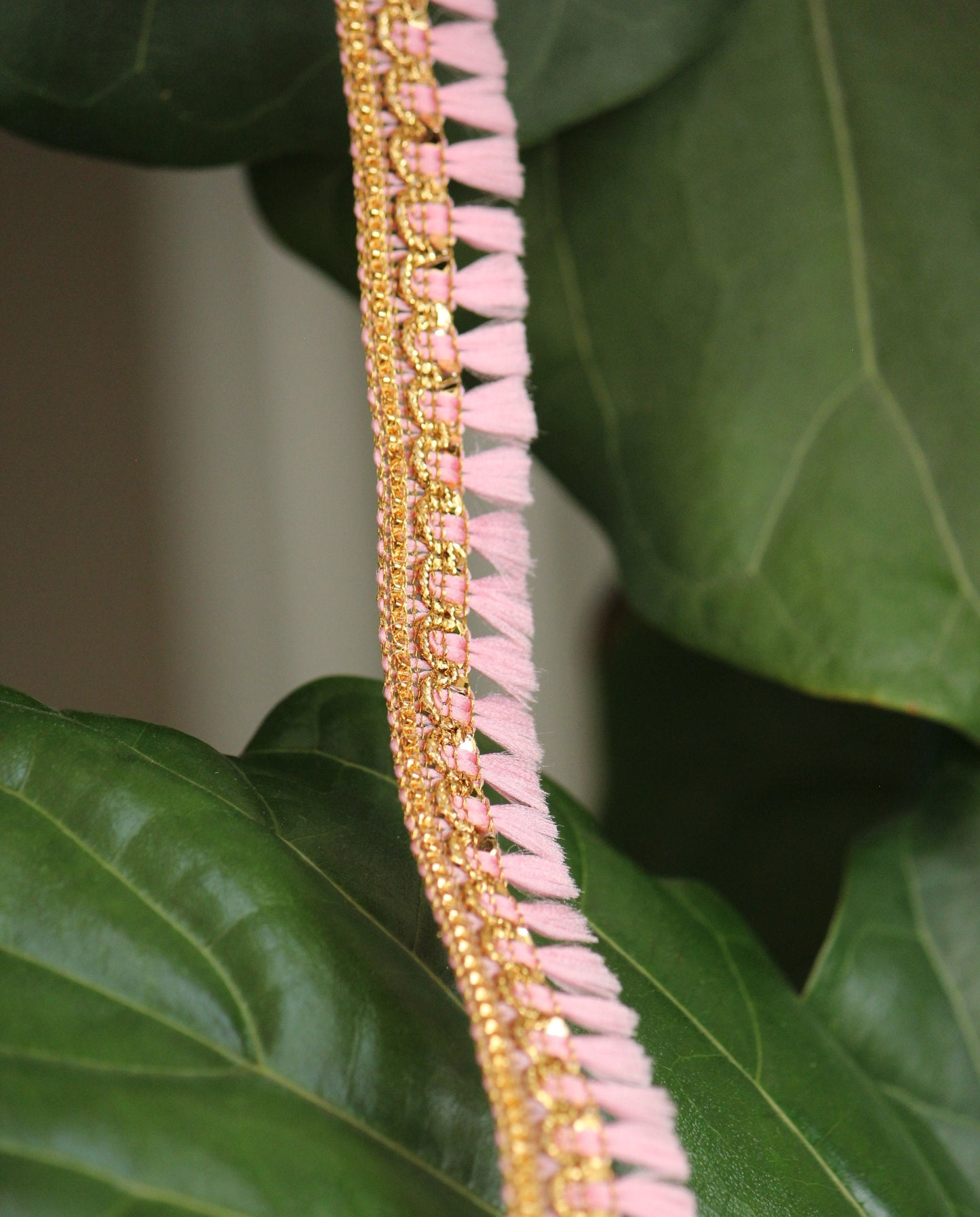 Ribbon by the yard- tassel ribbon in candy pink-woven Indian embroidery ribbon-holiday ribbon- gift wrap- wedding ribbon