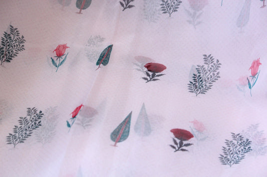 1 yard-organza fabric by the yard-Elegant floral and foliage printed organza fabric-floral fabric-print flowers-sheer fabric