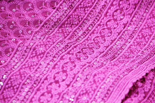 Half yard- Eggplant embroidery fabric with of intricate details -sequin embroidery on flow fabric fabric-Indian embroidery
