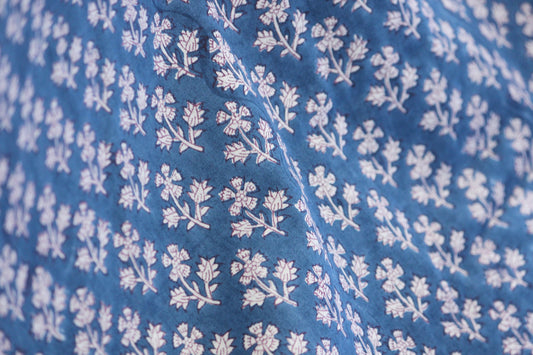 1 yard-Indigo Blue floral hand block printed cotton fabric by the yard-floral cotton fabric-Denim blue with tiny  flowers