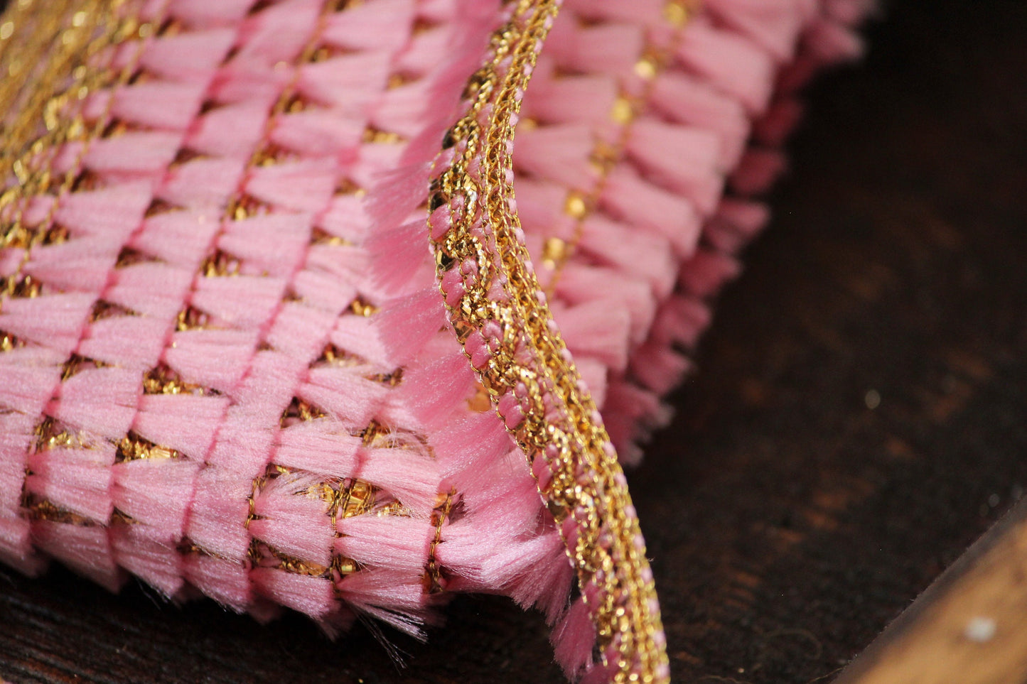 Ribbon by the yard- tassel ribbon in candy pink-woven Indian embroidery ribbon-holiday ribbon- gift wrap- wedding ribbon