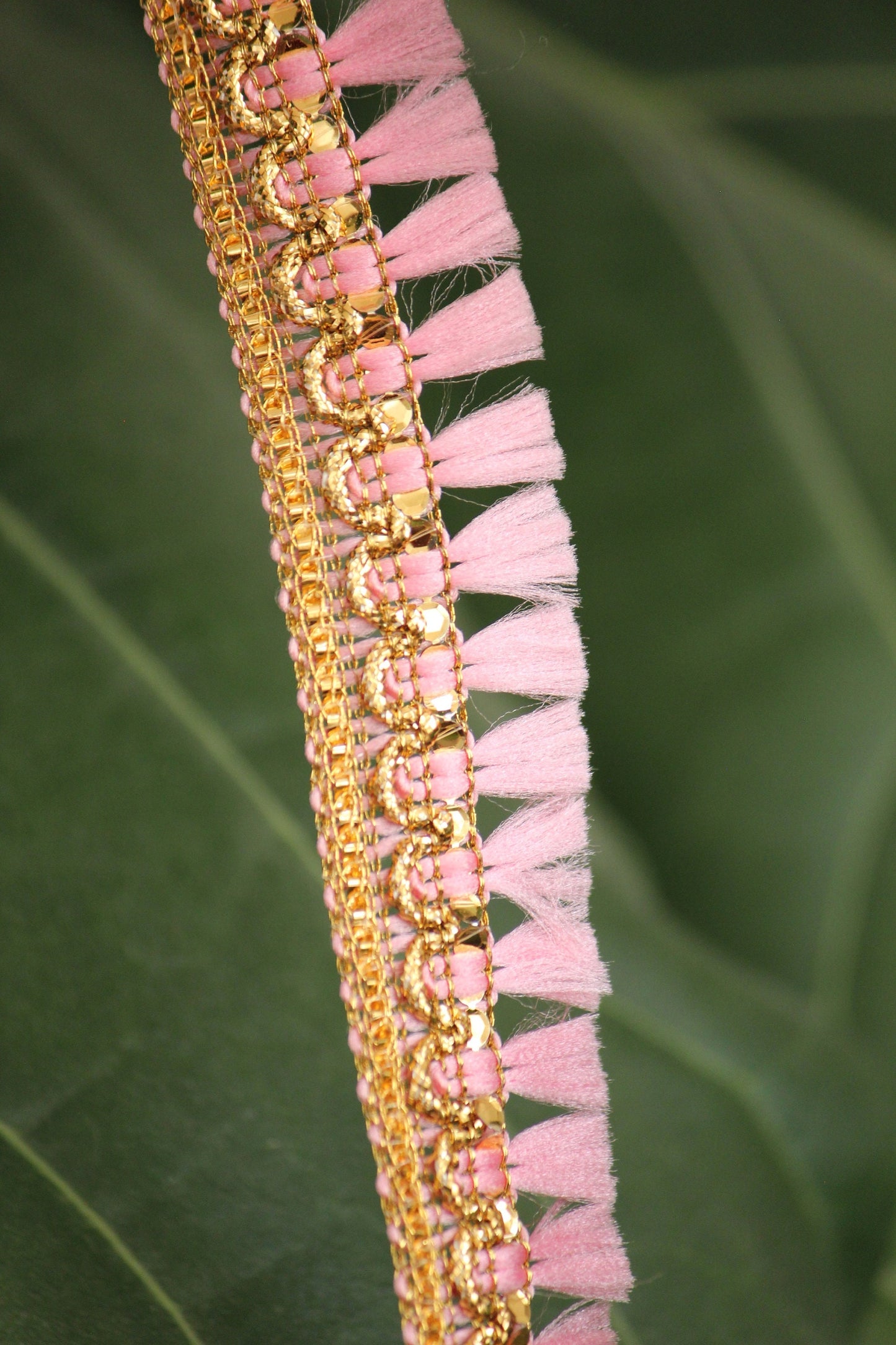 Ribbon by the yard- tassel ribbon in candy pink-woven Indian embroidery ribbon-holiday ribbon- gift wrap- wedding ribbon