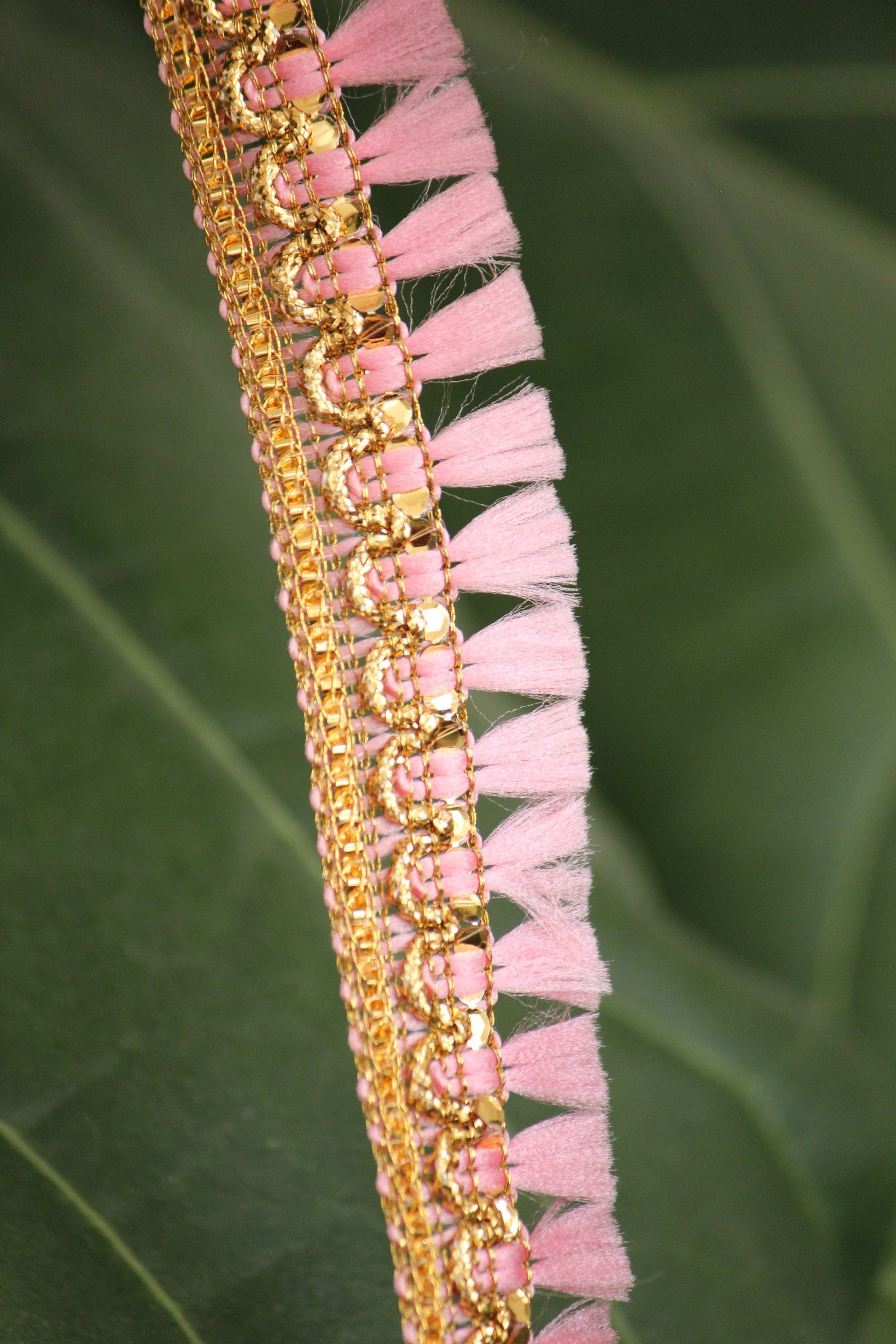 Ribbon by the yard- tassel ribbon in candy pink-woven Indian embroidery ribbon-holiday ribbon- gift wrap- wedding ribbon