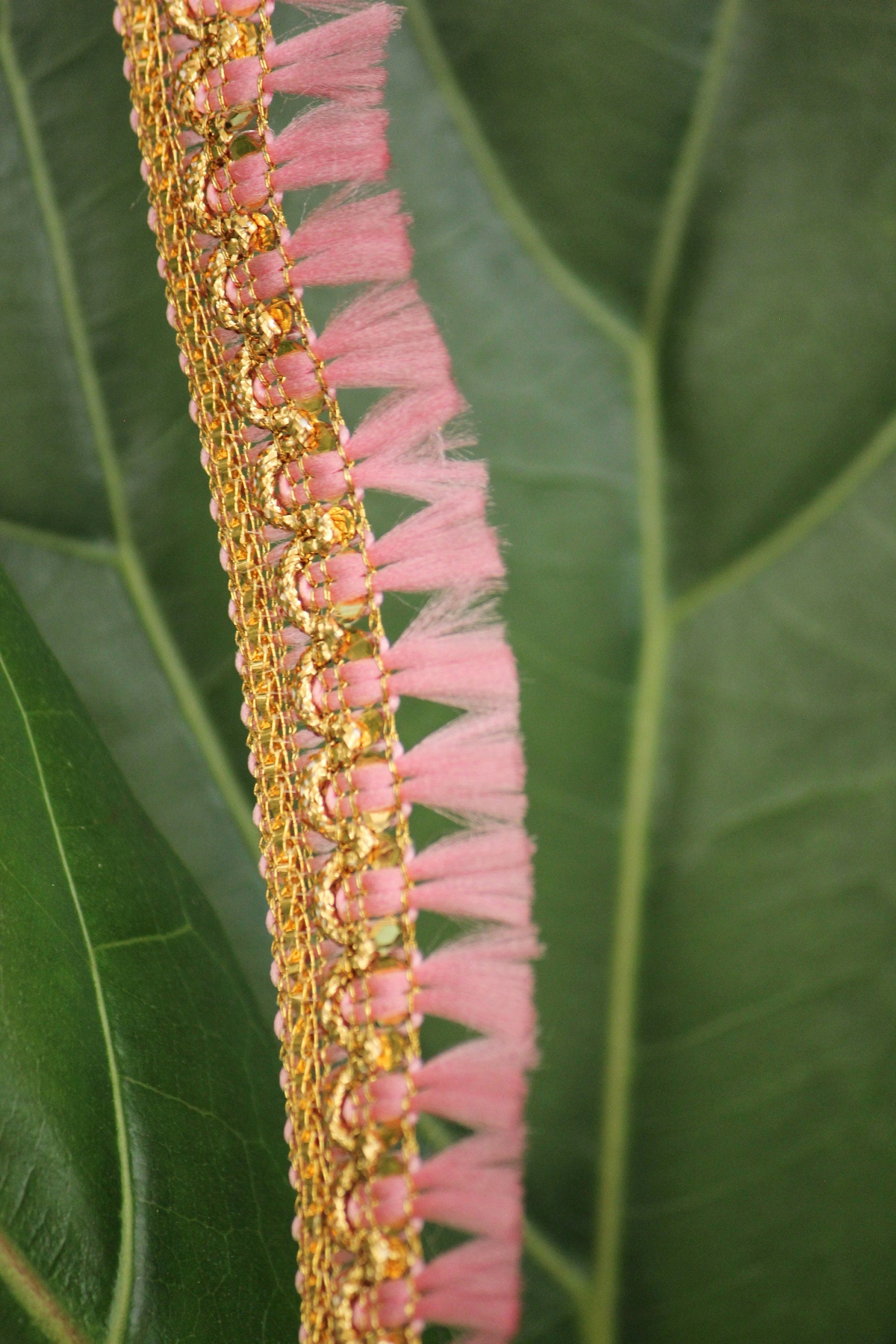 Ribbon by the yard- tassel ribbon in candy pink-woven Indian embroidery ribbon-holiday ribbon- gift wrap- wedding ribbon