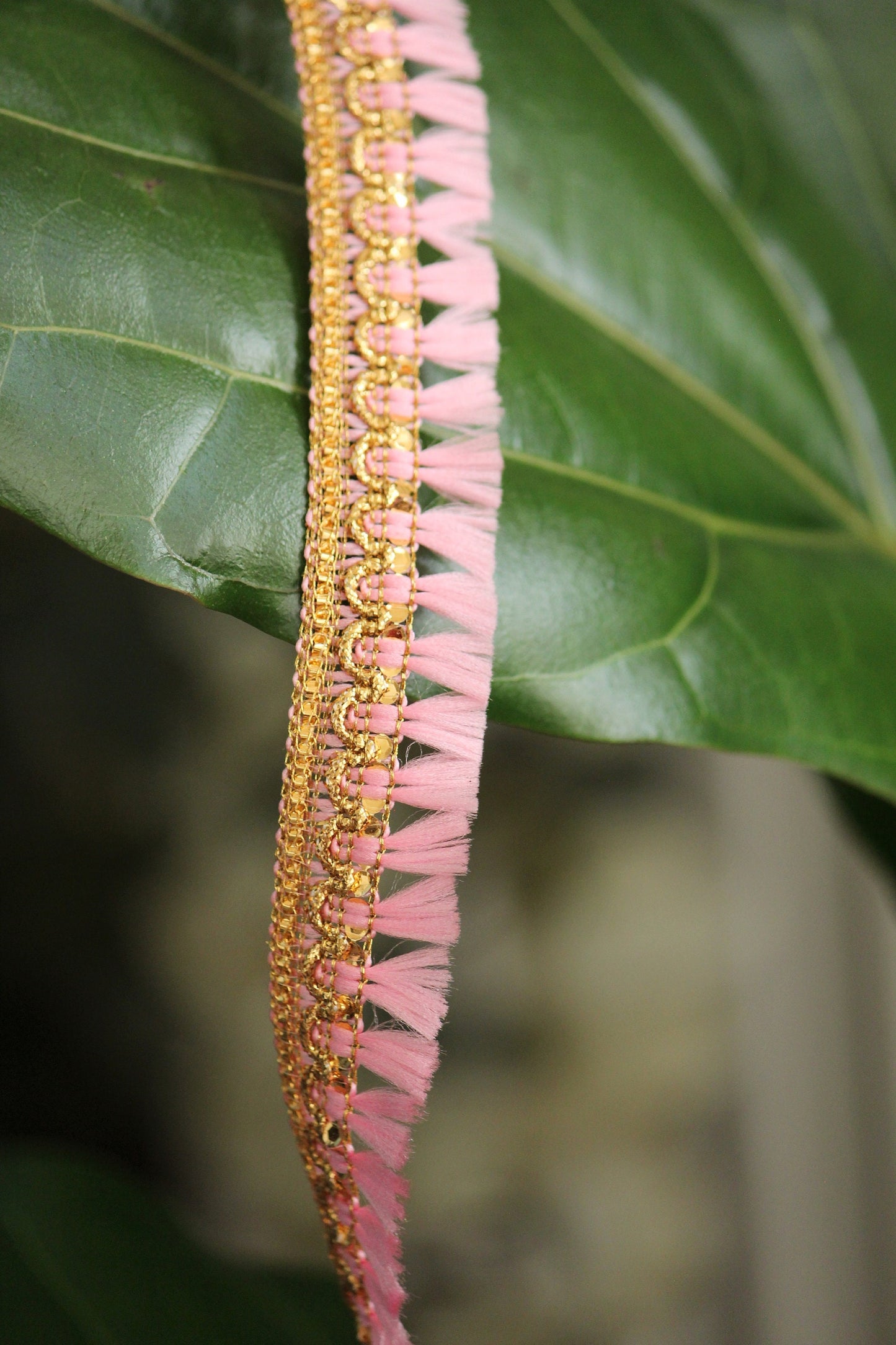 Ribbon by the yard- tassel ribbon in candy pink-woven Indian embroidery ribbon-holiday ribbon- gift wrap- wedding ribbon