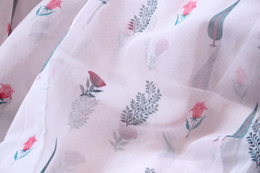 1 yard-organza fabric by the yard-Elegant floral and foliage printed organza fabric-floral fabric-print flowers-sheer fabric