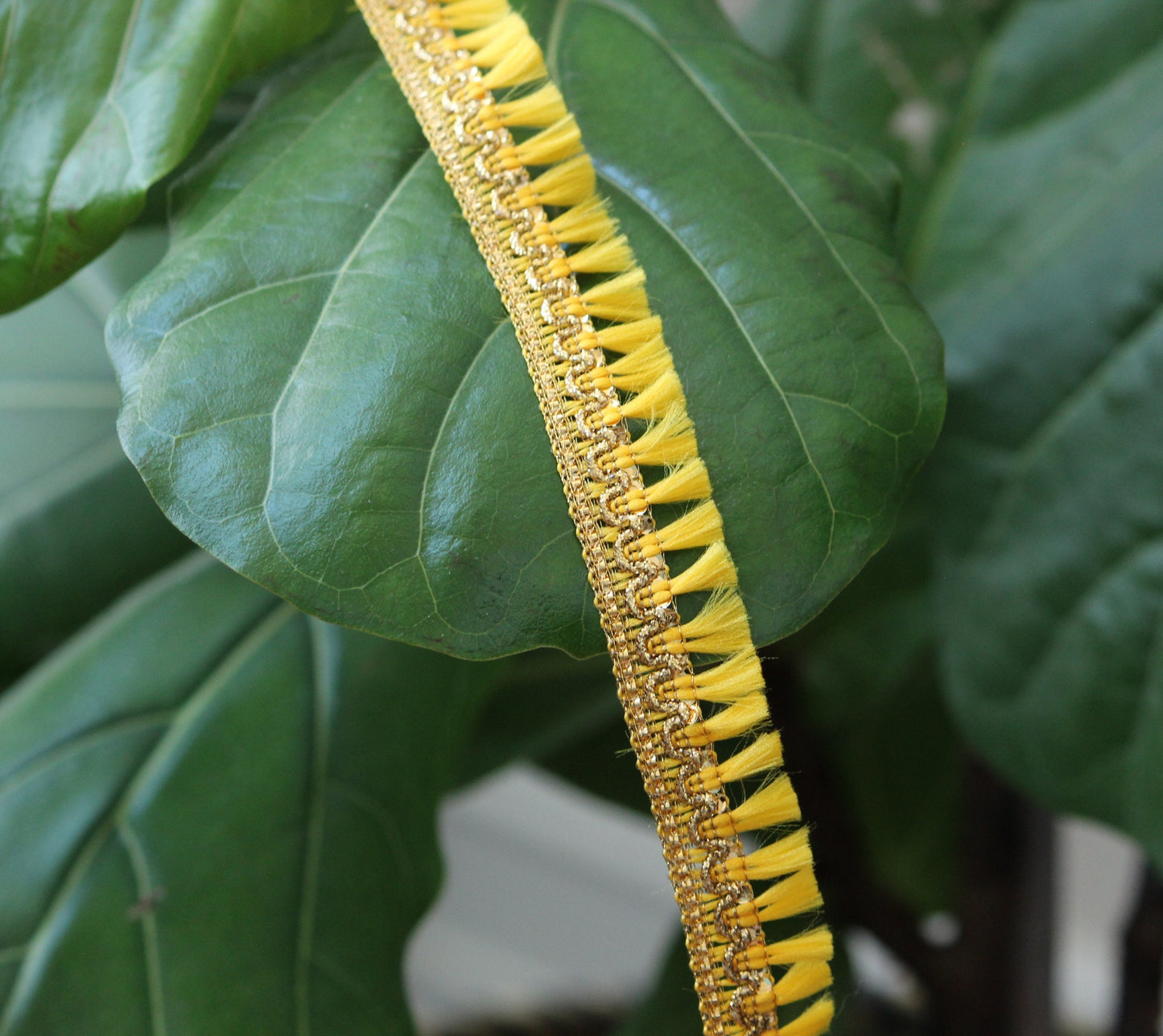 Ribbon by the yard- tassel ribbon in Lemon yellow-woven Indian embroidery ribbon-holiday ribbon- gift wrap- wedding ribbon