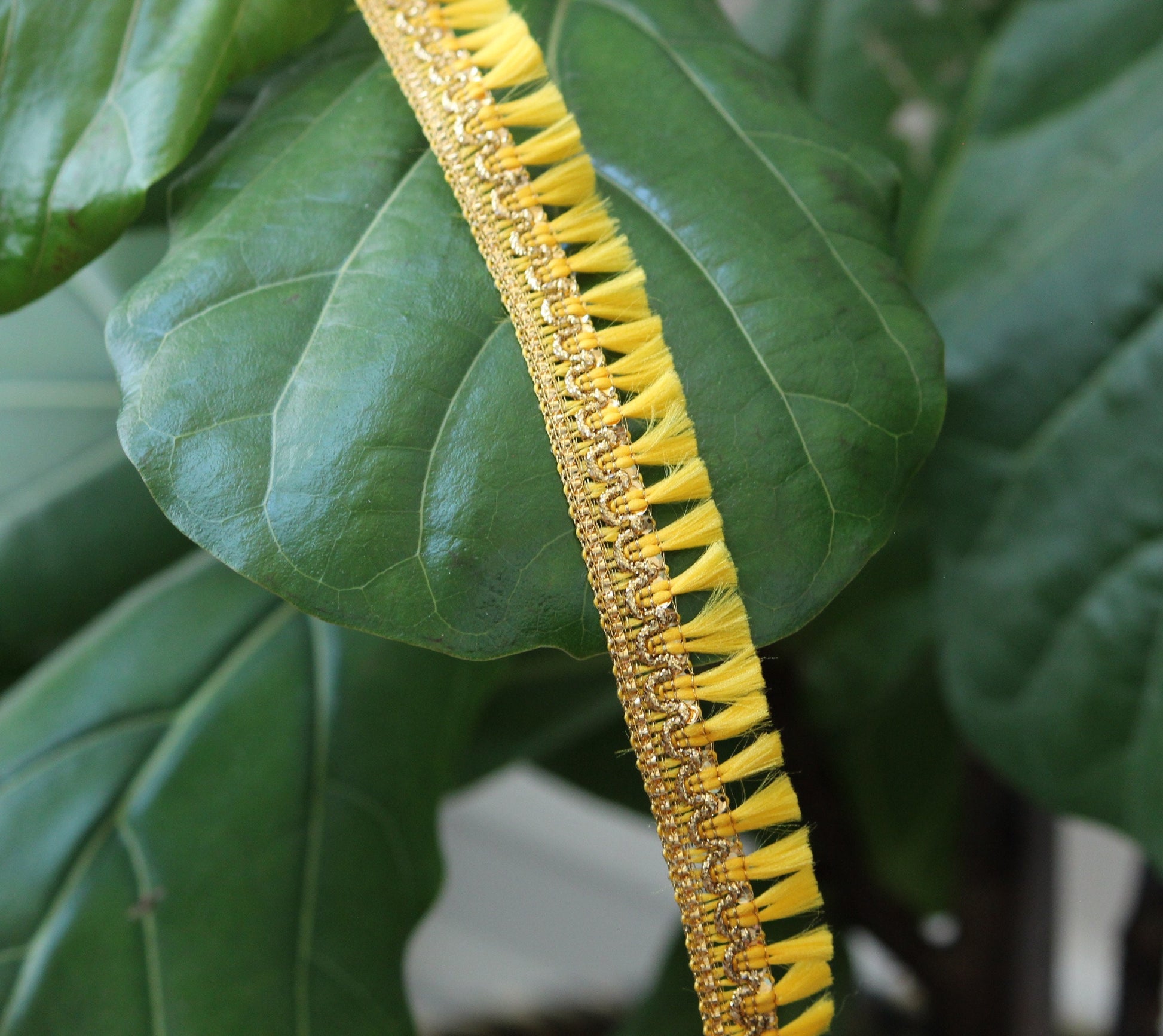 Ribbon by the yard- tassel ribbon in Lemon yellow-woven Indian embroidery ribbon-holiday ribbon- gift wrap- wedding ribbon