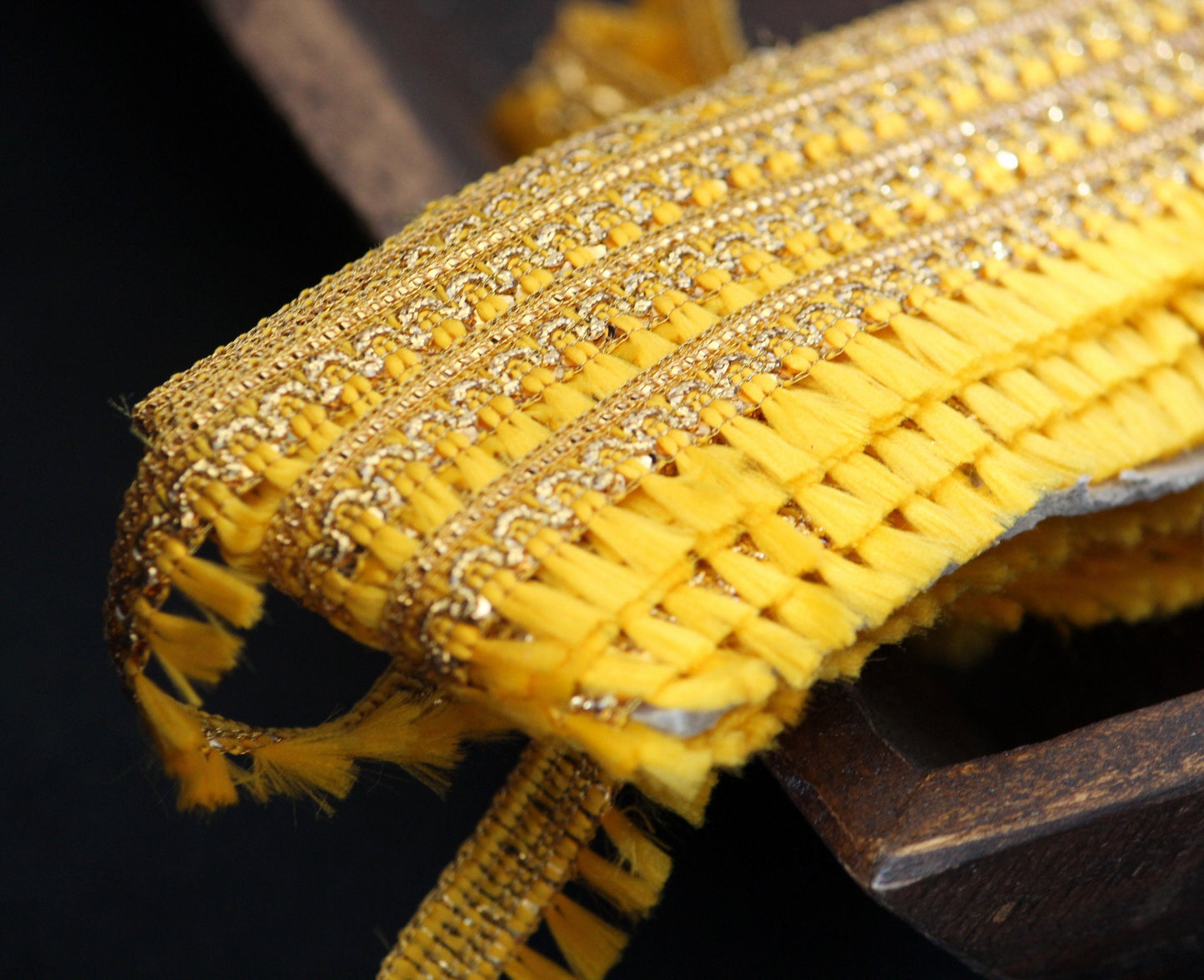 Ribbon by the yard- tassel ribbon in Lemon yellow-woven Indian embroidery ribbon-holiday ribbon- gift wrap- wedding ribbon