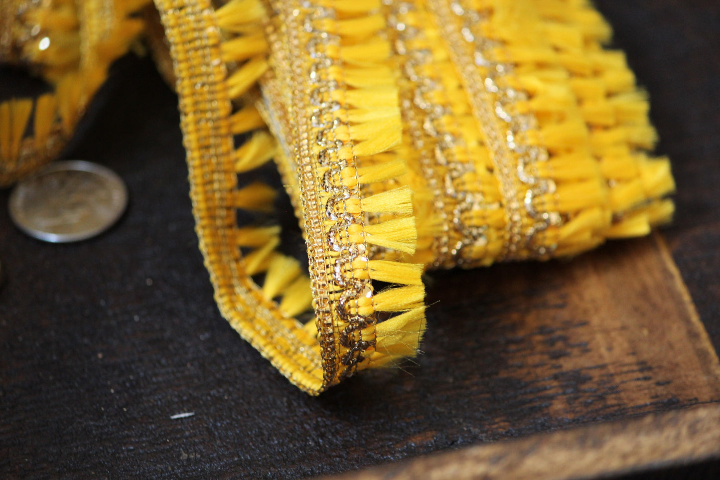 Ribbon by the yard- tassel ribbon in Lemon yellow-woven Indian embroidery ribbon-holiday ribbon- gift wrap- wedding ribbon