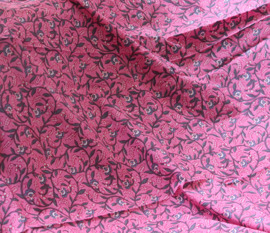 1 yard-Rose pink printed cotton printed fabric by the yard-blue floral print fabric-floral fabric-Blue floral print