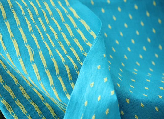 One yard-Blue with yellow dot woven dobby fabric-geometric dot blue yellow fabric-double sided woven pattern fabric-dot cotton