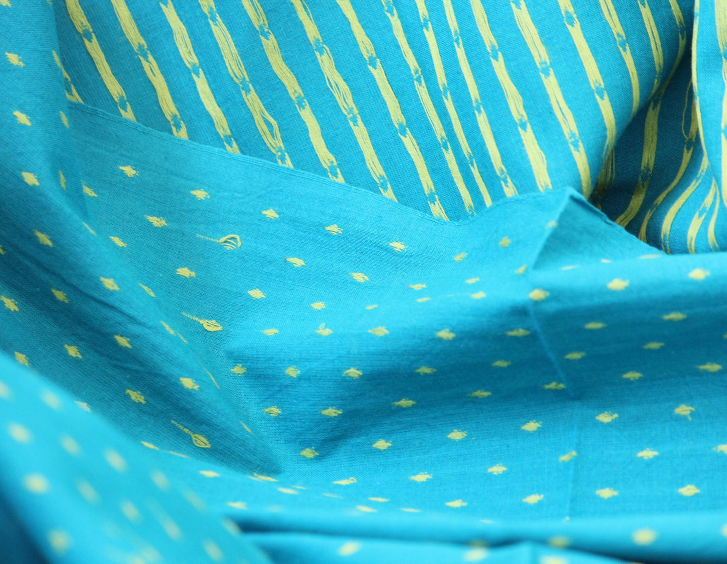 One yard-Blue with yellow dot woven dobby fabric-geometric dot blue yellow fabric-double sided woven pattern fabric-dot cotton