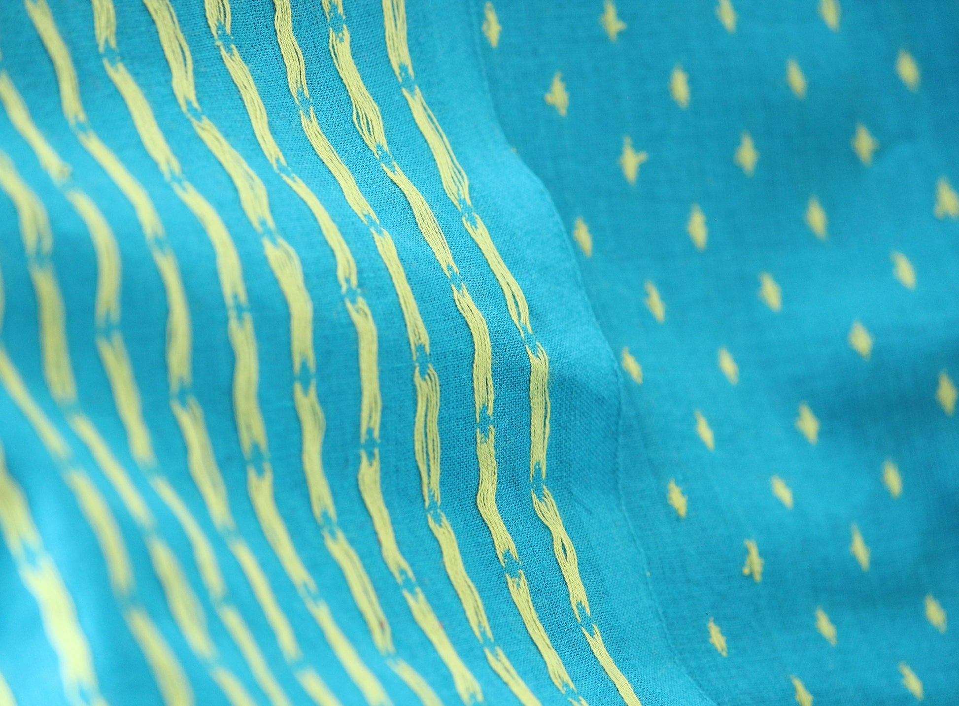 One yard-Blue with yellow dot woven dobby fabric-geometric dot blue yellow fabric-double sided woven pattern fabric-dot cotton
