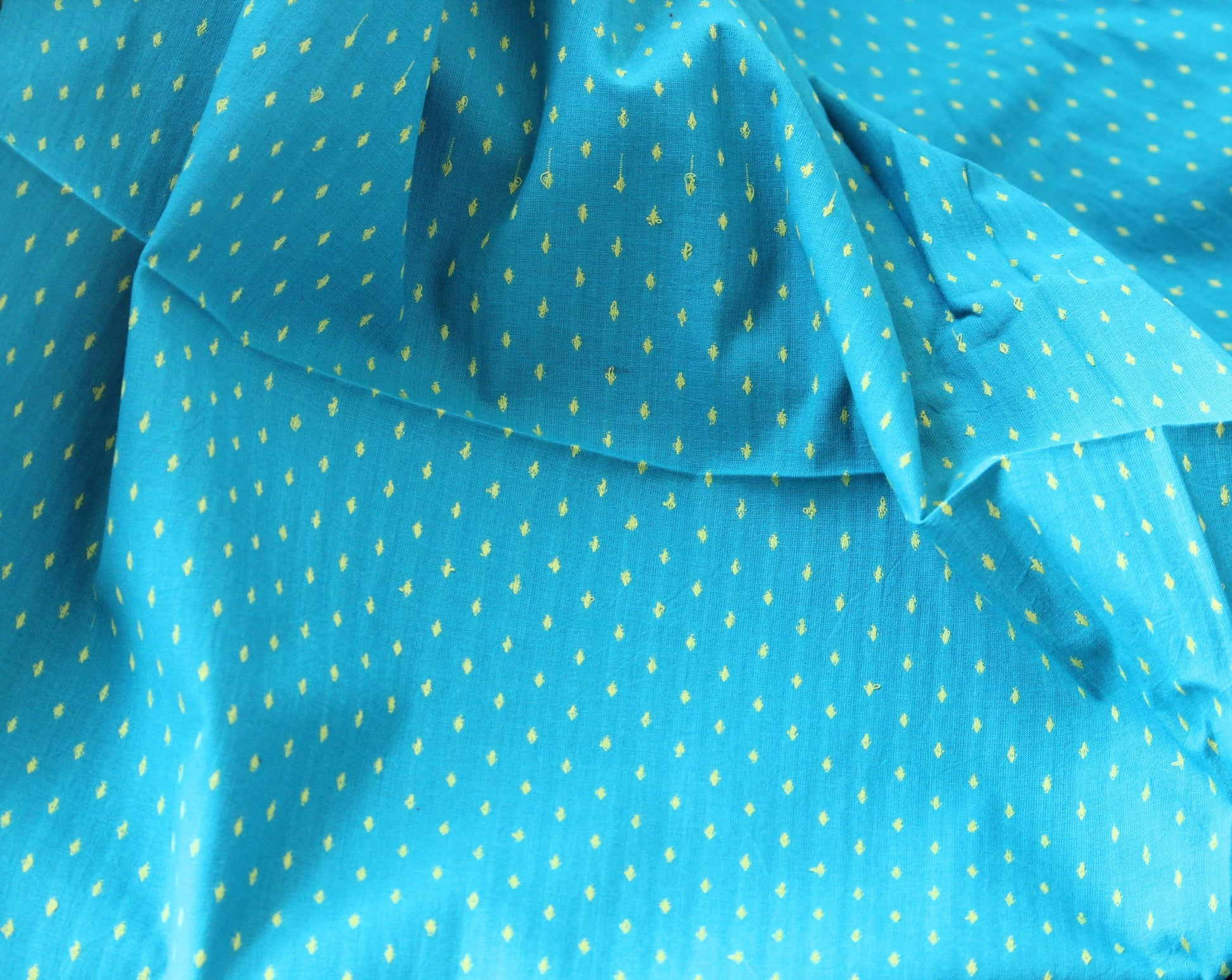 One yard-Blue with yellow dot woven dobby fabric-geometric dot blue yellow fabric-double sided woven pattern fabric-dot cotton
