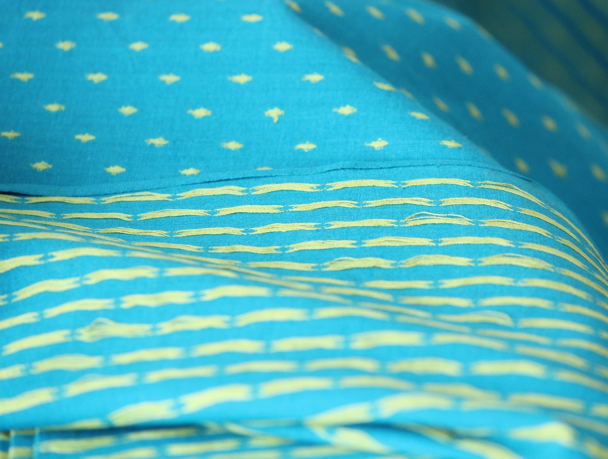 One yard-Blue with yellow dot woven dobby fabric-geometric dot blue yellow fabric-double sided woven pattern fabric-dot cotton