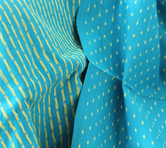 One yard-Blue with yellow dot woven dobby fabric-geometric dot blue yellow fabric-double sided woven pattern fabric-dot cotton