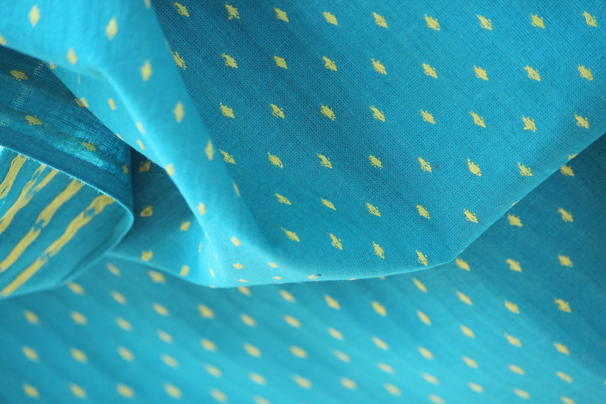 One yard-Blue with yellow dot woven dobby fabric-geometric dot blue yellow fabric-double sided woven pattern fabric-dot cotton