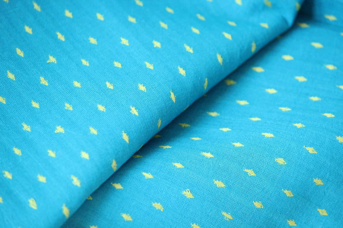 One yard-Blue with yellow dot woven dobby fabric-geometric dot blue yellow fabric-double sided woven pattern fabric-dot cotton