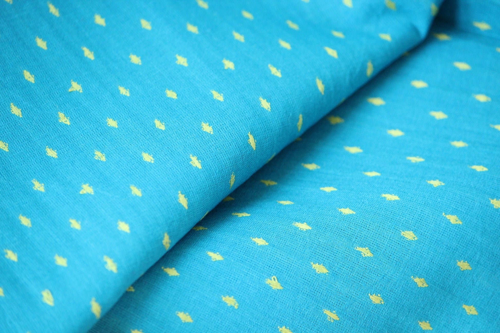 One yard-Blue with yellow dot woven dobby fabric-geometric dot blue yellow fabric-double sided woven pattern fabric-dot cotton